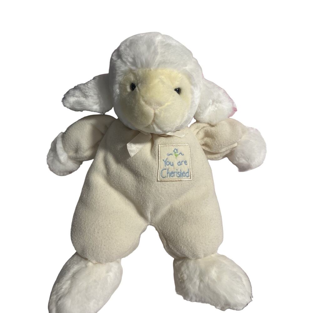 Russ Baby You Are Cherished Lamb Sheep Rattle Plush 12" 3067 Vintage Blue tag